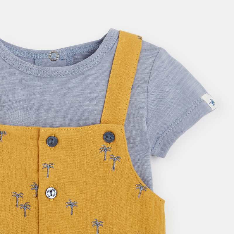 Ensemble t-shirt et salopette courte bébé garçon jaune Absorba