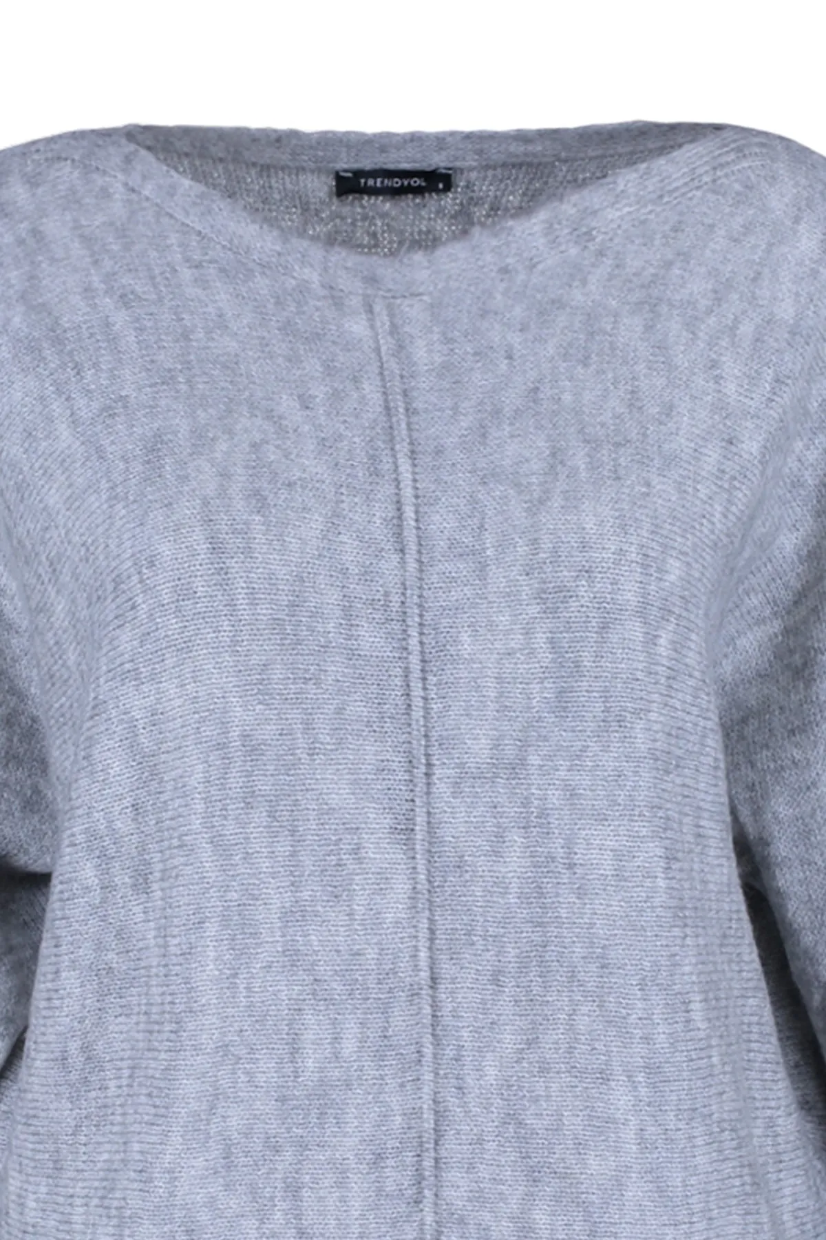 Trendyol Collection  Grauer gerippter Oversize-Strickpullover aus Wolle TWOAW23KZ01614