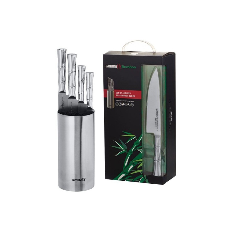 Samura Bamboo Messerset, 4 Stück plus Metallmesserblock.