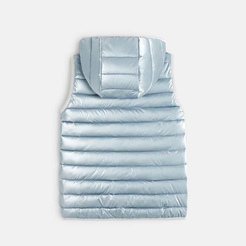 Doudoune brillante sans manches à capuche bleue fille