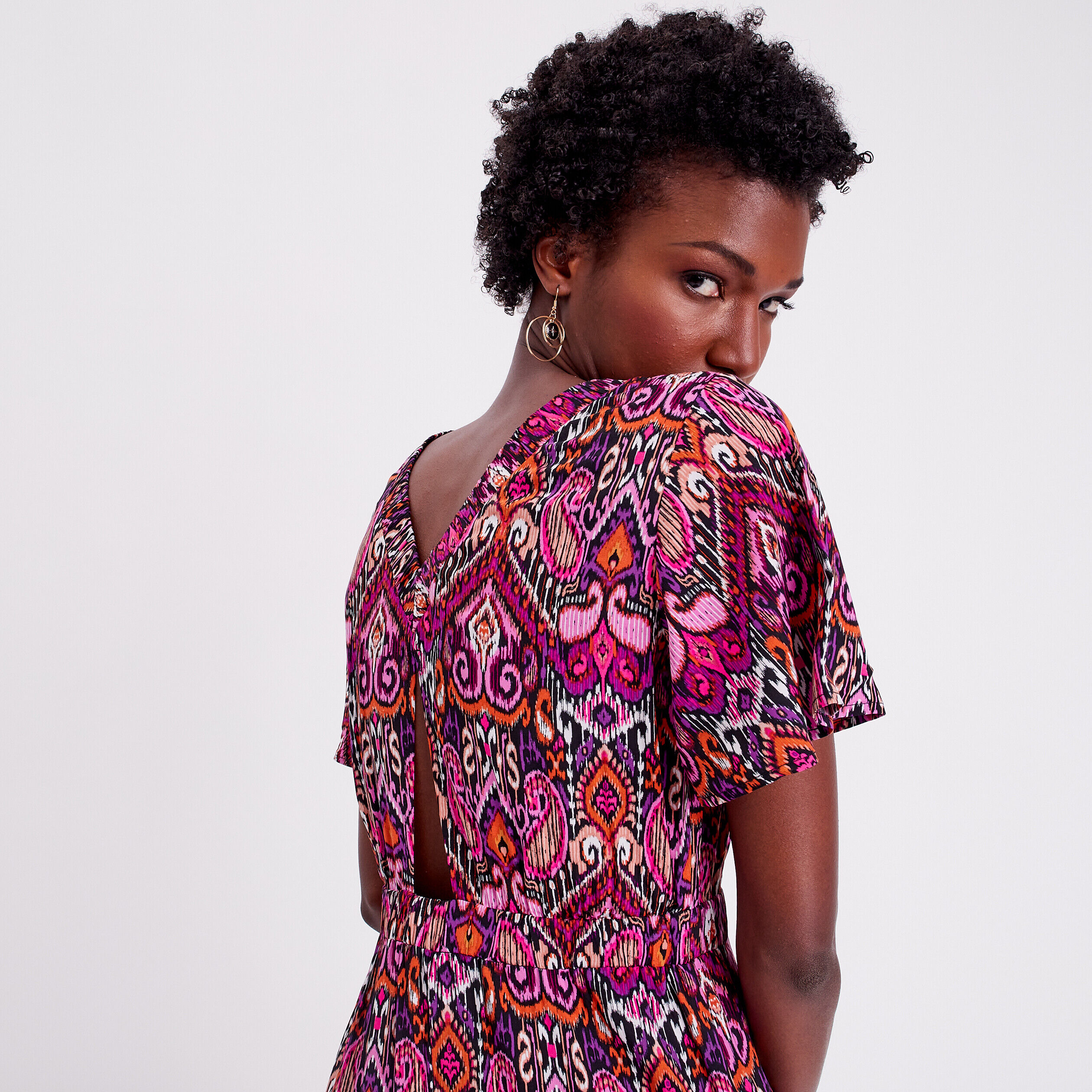 Robe longue évasée col en V orange femme | Cache Cache
