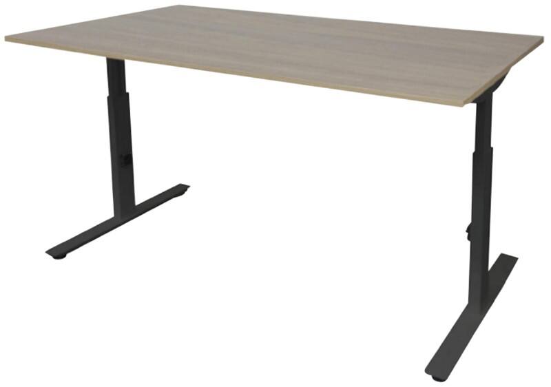 Schaffenburg Höhenverstellbar Sitz-Stehschreibtisch Rechteckig Eiche Holz Schwarz T-Fuß 1.400 x 800 x 855 mm