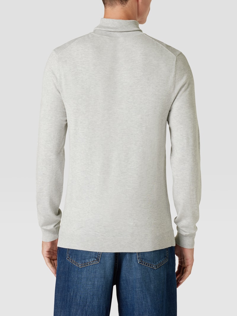 Longsleeve mit geripptem Rollkragen in silber meliert