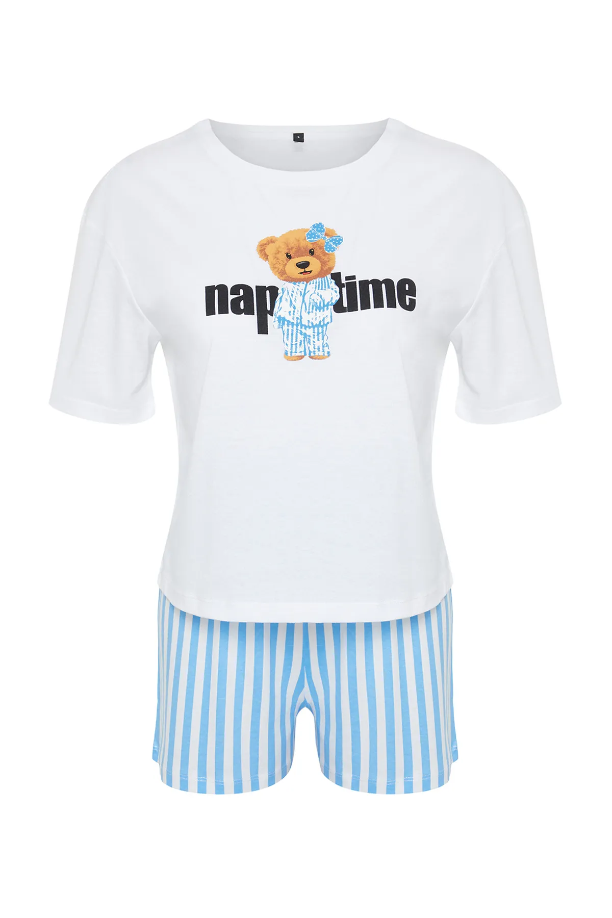 Trendyol Collection  Weiß-mehrfarbiges Pyjama-Set aus gestreiftem Strick für Damen, 100 % Baumwolle, für Paare THMSS24PT00175