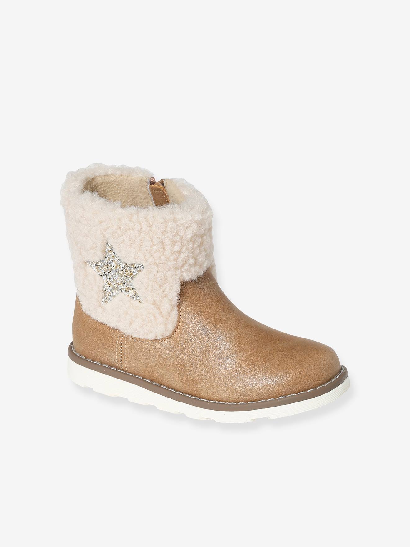 Boots fourrées zippées fille collection maternelle taupe