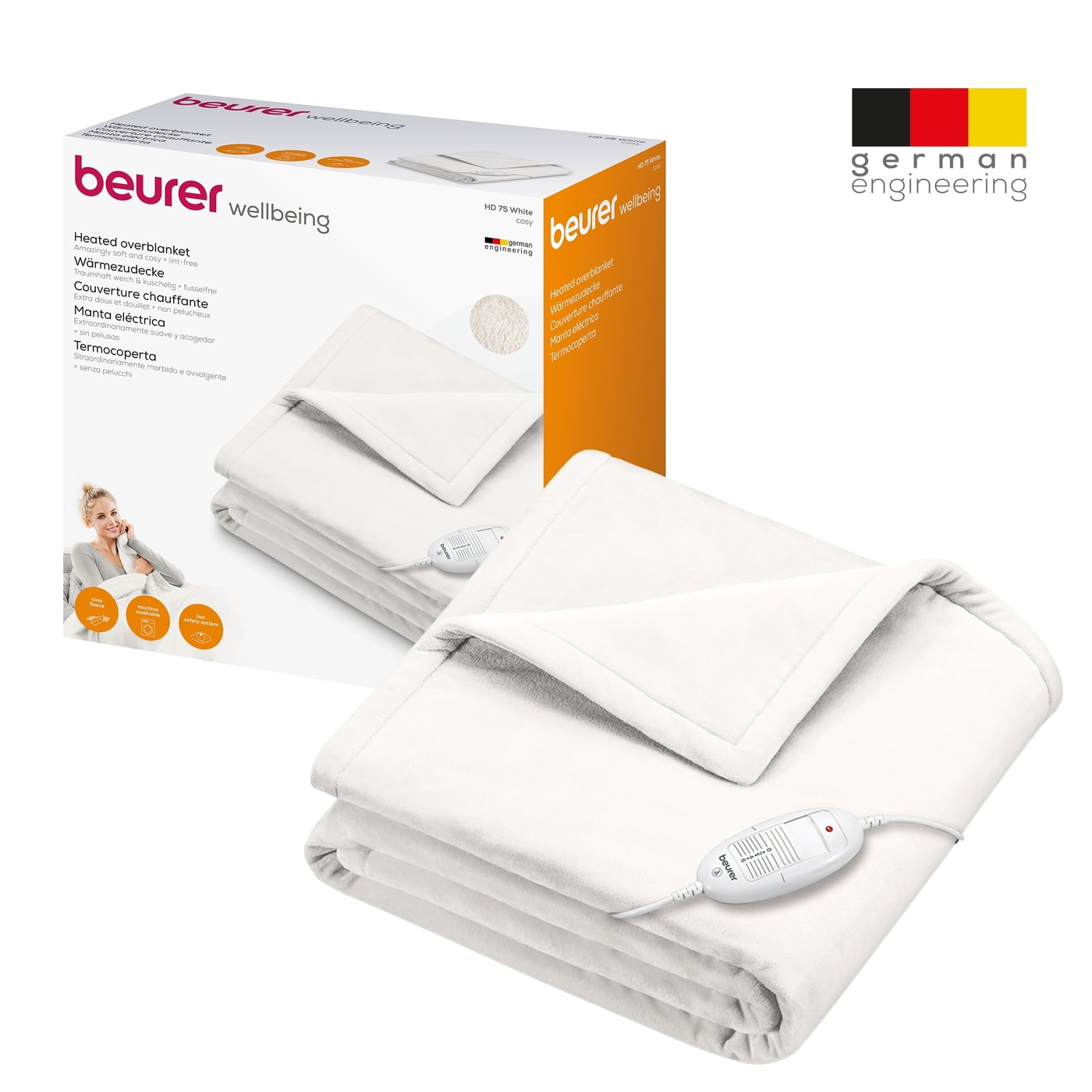 Beurer Wärmezudecke HD 75 Cosy White-Atmungsaktive Heizdecke mit anschmiegsamer Flauschfaser