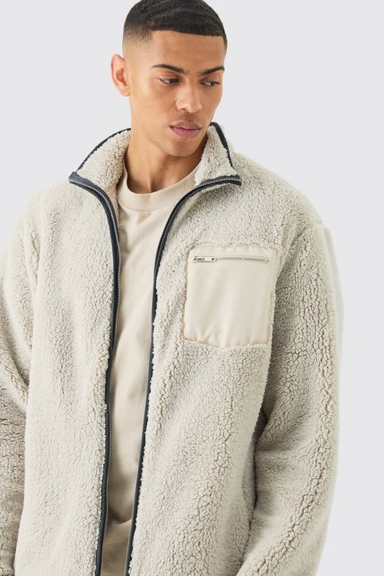 Oversize Kontrast Borg-Jacke
