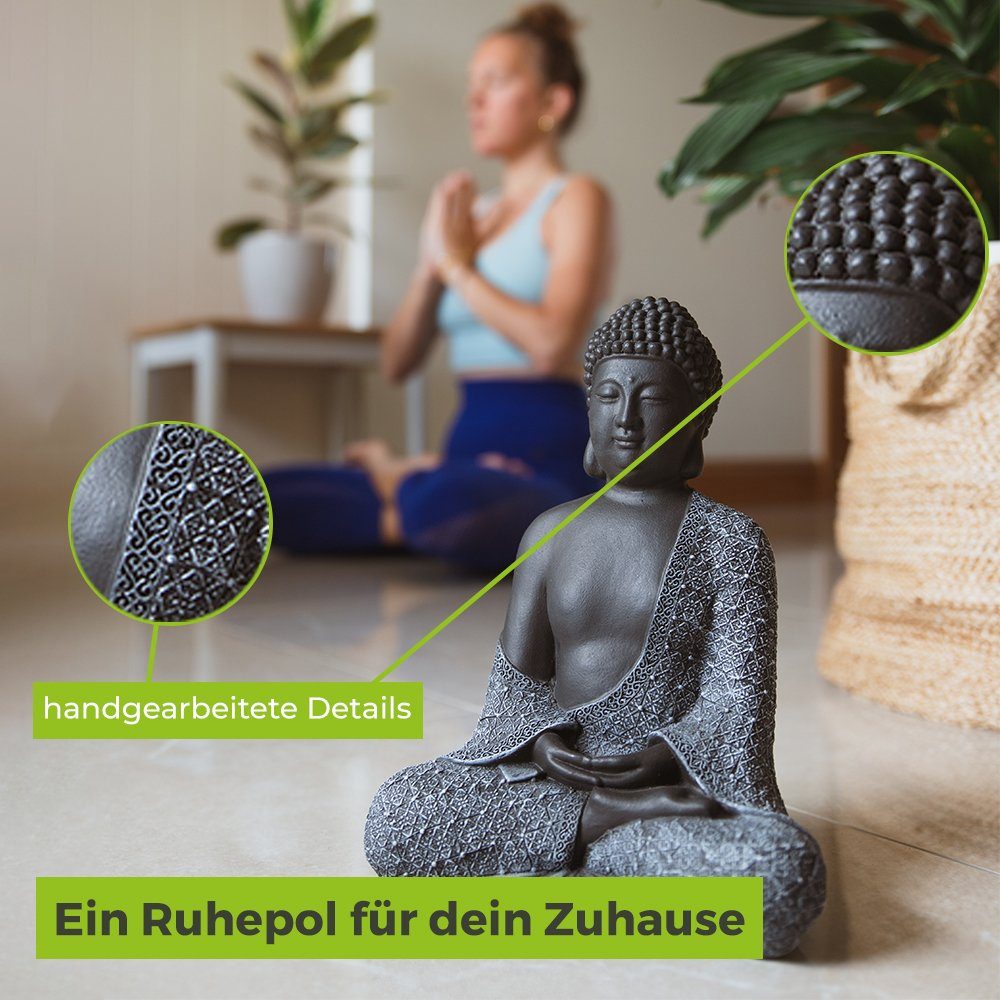 Tiefes Kunsthandwerk Buddhafigur Buddha Figur Stein sitzend - Statue für Garten und Haus, frostsicher, winterfest, Made in Germany