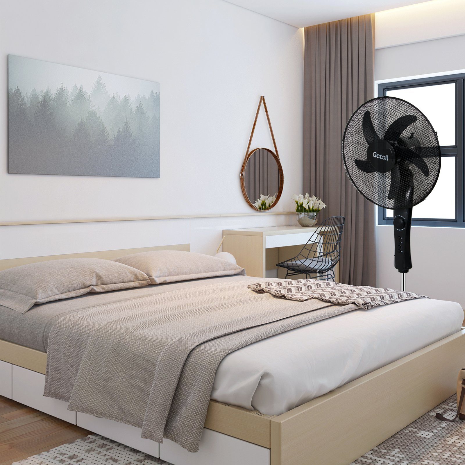 Gotoll Standventilator GLSF609, 41,00 cm Durchmesser, H 130cm Oszillierender Ventilator Leise Standlüfter