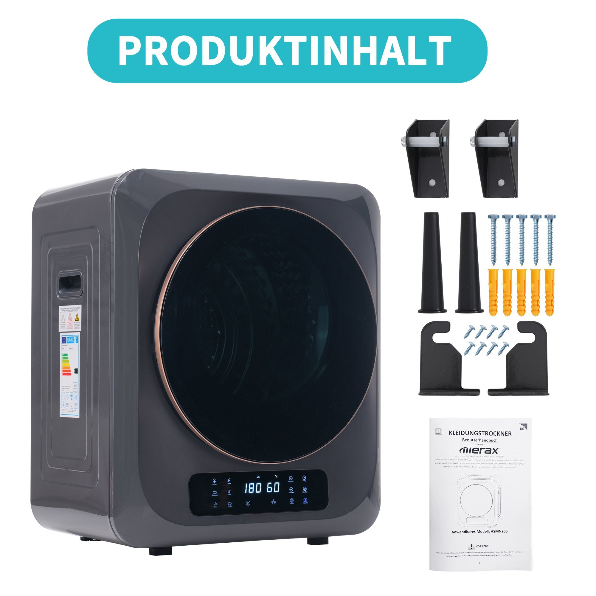 PFCTART Ablufttrockner Edelstahltrockner,850W, Mehrfachfiltration,6 Funktionen,Sterilisation, 4 kg