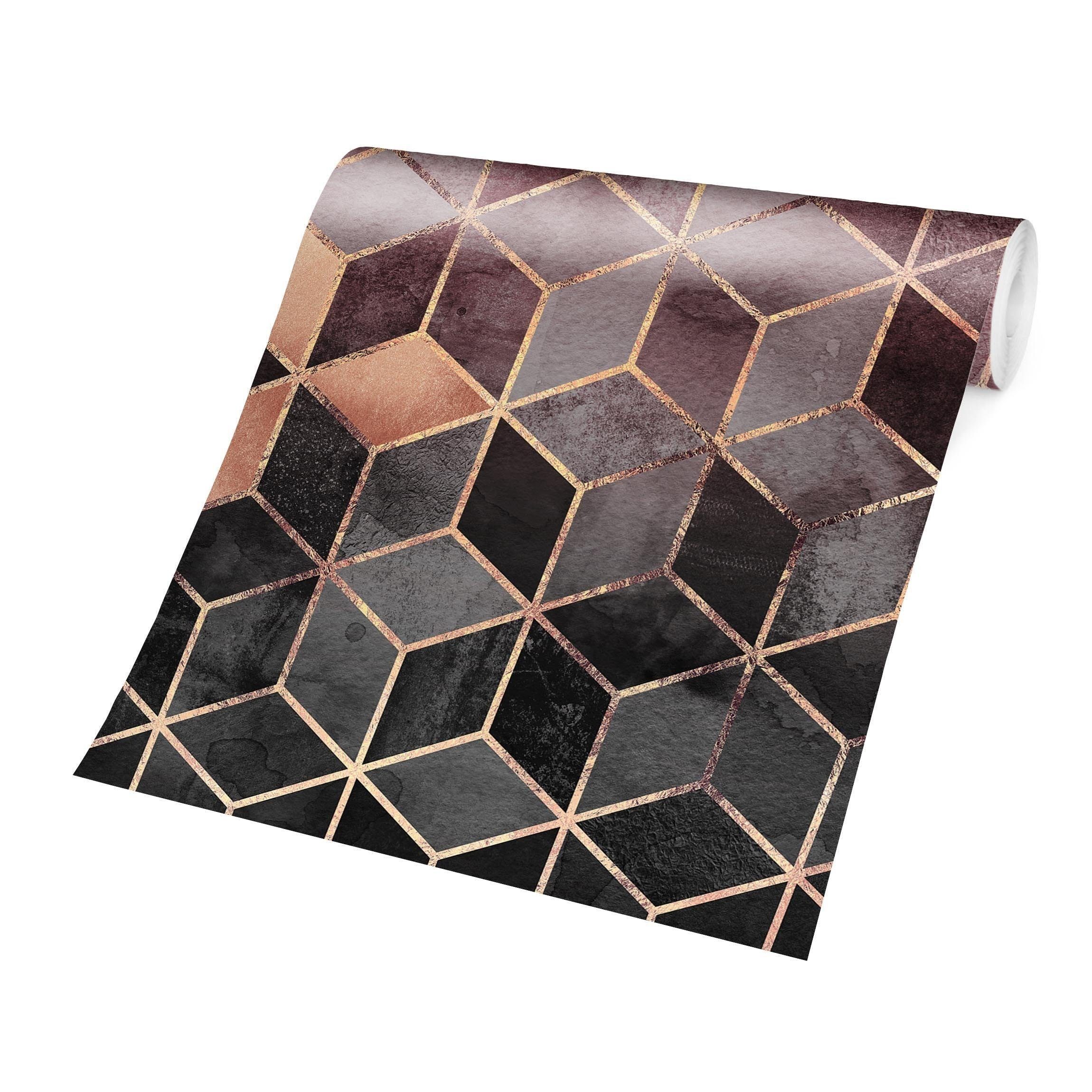 Bilderdepot24 Vliestapete Abstrakt Rosa Grau goldene Geometrie Tapete Wanddeko Modern Kunst, Glatt, Matt, (Inklusive Gratis-Kleister oder selbstklebend), Wohnzimmer Schlafzimmer Küche Flur Fototapete Motivtapete Wandtapete