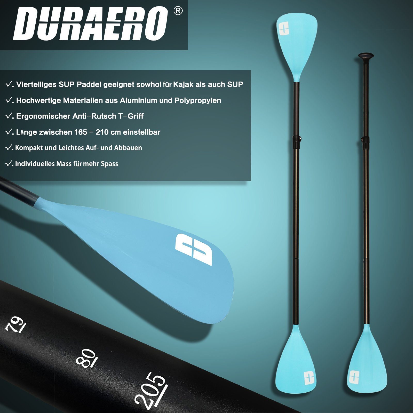 DURAERO Inflatable SUP-Board Stand up paddle Board, Action-Cam Halterung, 330x76x15cm, bis 150kg