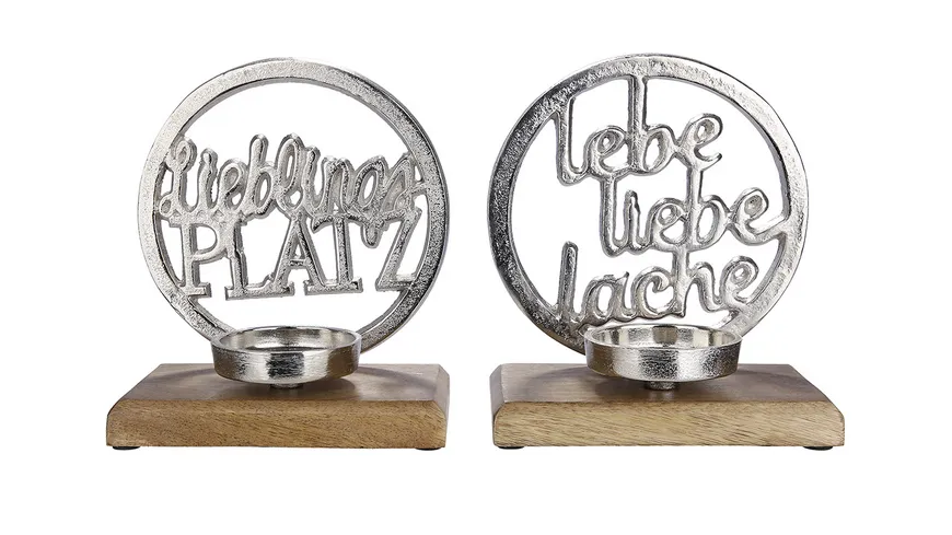 GILDE Aluminium Teelichtleuchter Spruch H=20cm silberfarben