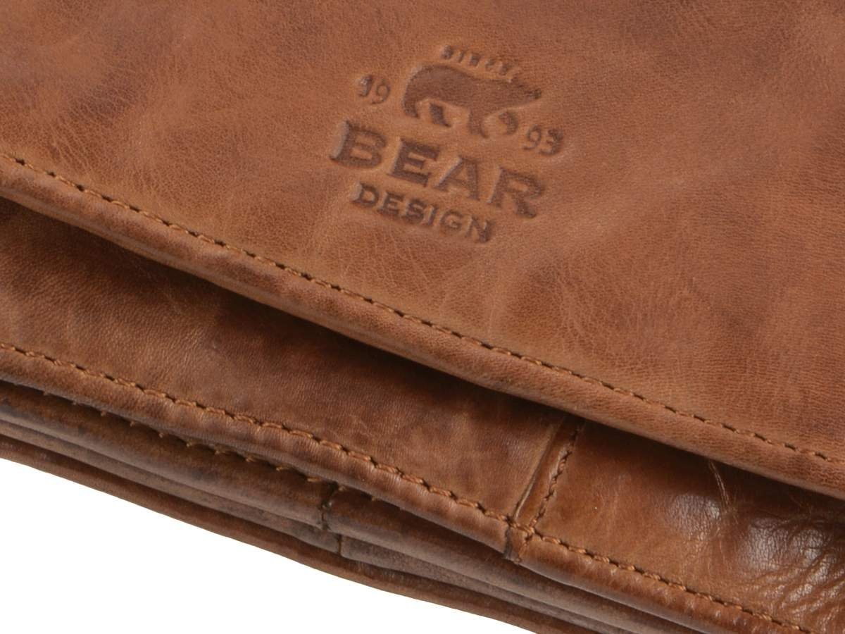 Bear Design Geldbörse Emma, Damenbörse, Portemonnaie, Leder cognac braun, 14 Kartenfächer, 15x9cm