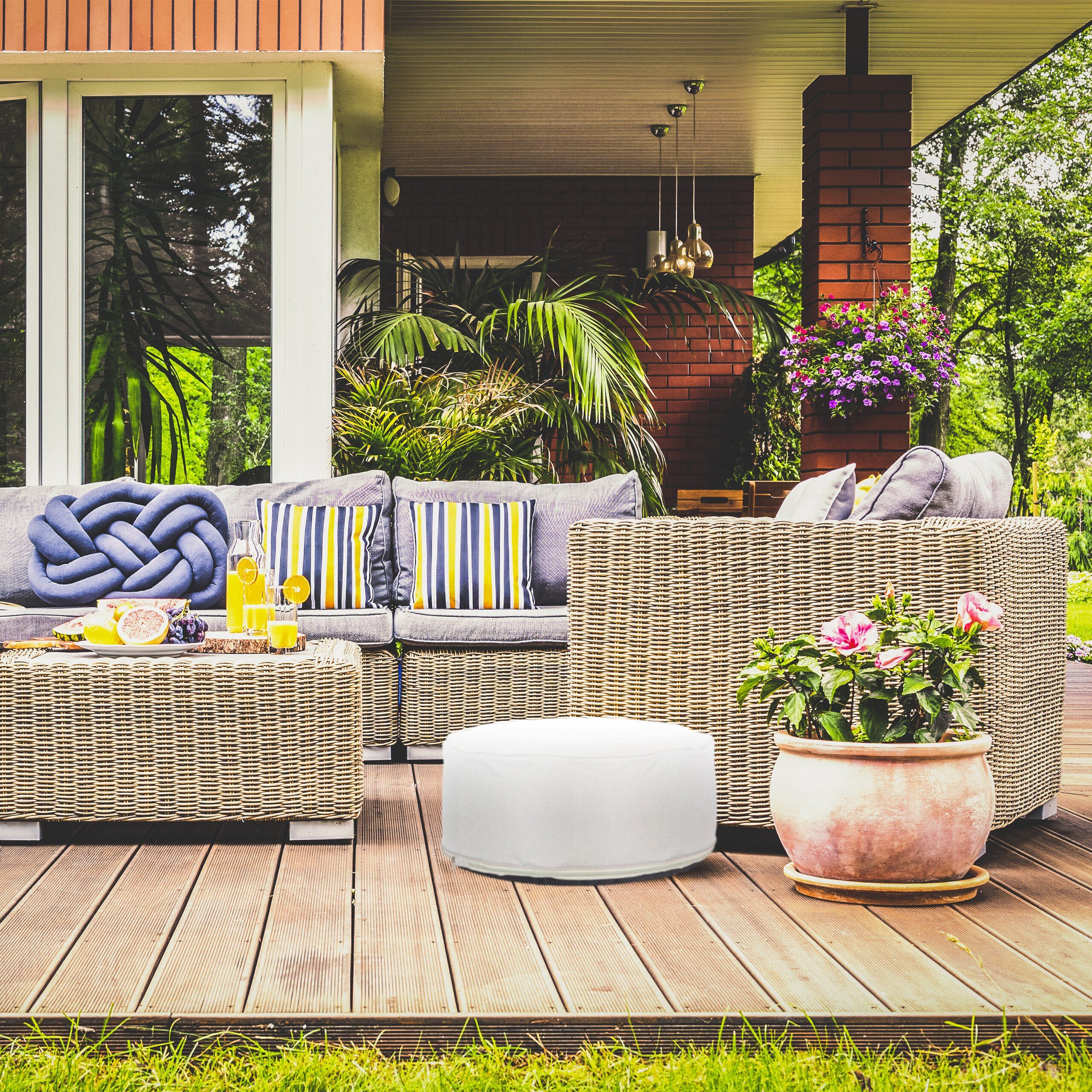 relaxdays Gartenlounge-Hocker Aufblasbarer Hocker in Creme