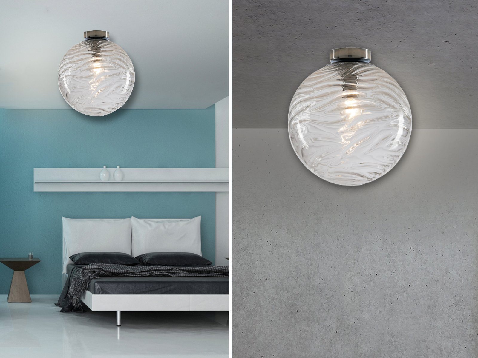 meineWunschleuchte LED Deckenleuchte, Dimmfunktion, LED wechselbar, Warmweiß, Designer Glas-kugel Lampenschirm Ø 25cm, Treppenhaus & Ankleidezimmer