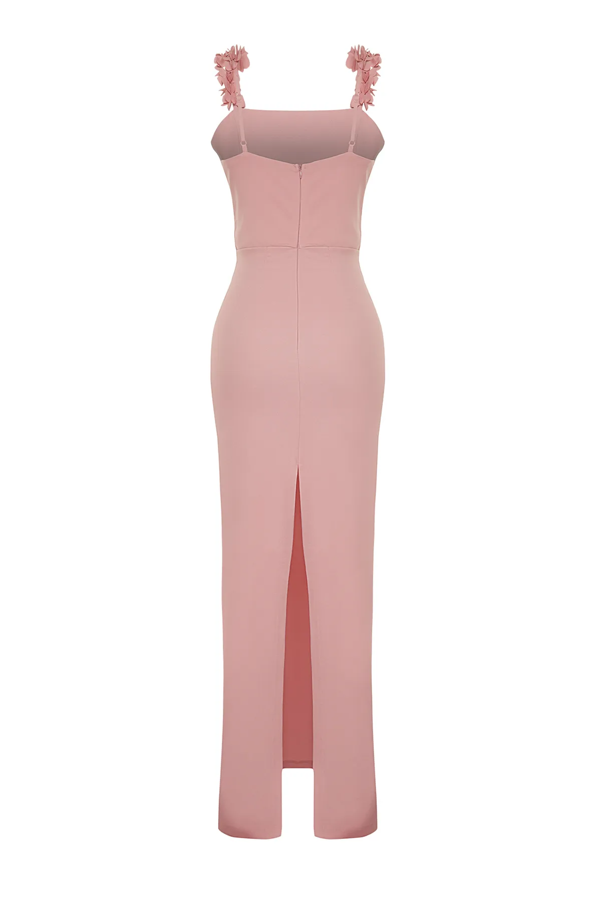 Trendyol Collection  Rosa, figurbetontes, langes Abendkleid mit Blumendetail TPRSS24AE00051