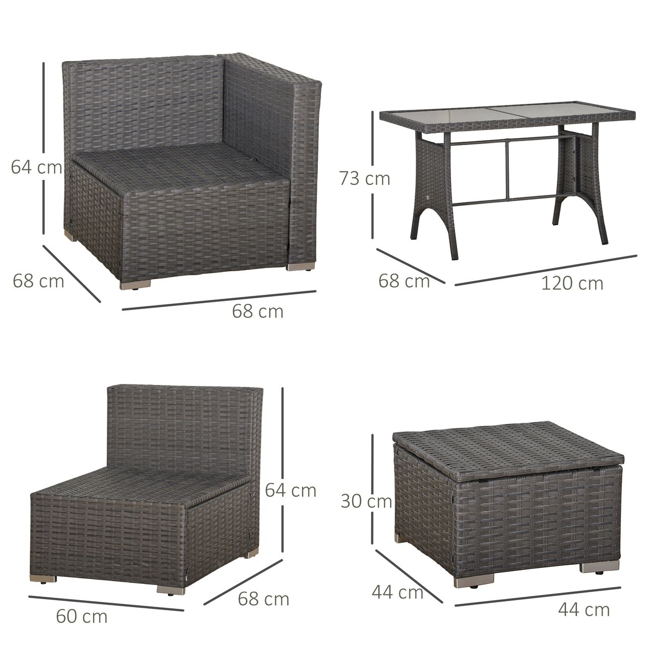 Outsunny Polyrattan Sitzgarnitur 10 tlg. Sitzgruppe Gartenset Sofagarnitur Gartenmöbel Set Lounge Stahl Luxus Dunkelgrau