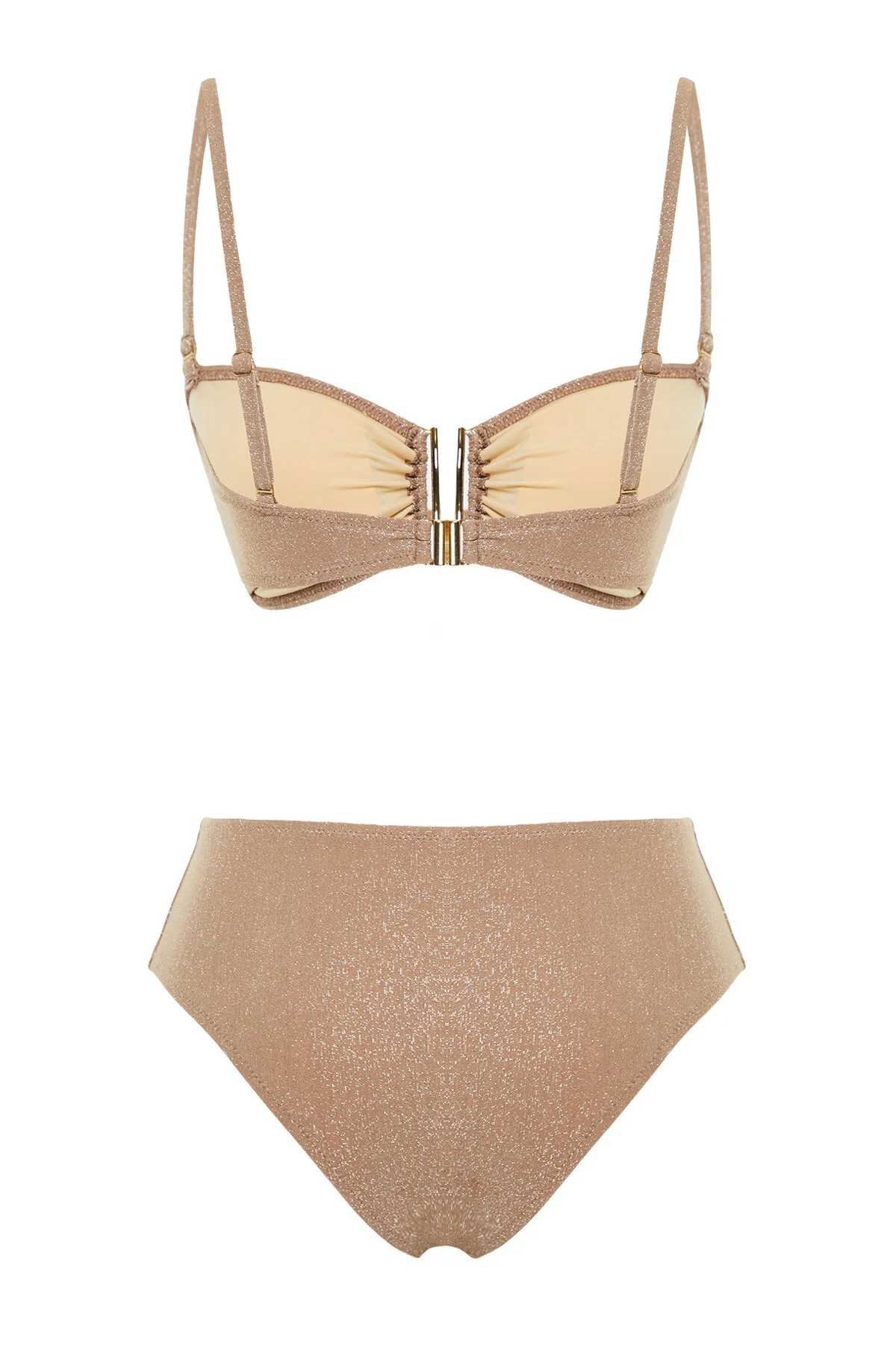 Trendyol Collection  Silbriges brasilianisches Bikini-Set mit hoher Taille und hohem Beinausschnitt und trägerlosen Nerz-Accessoires TBESS24BT00054