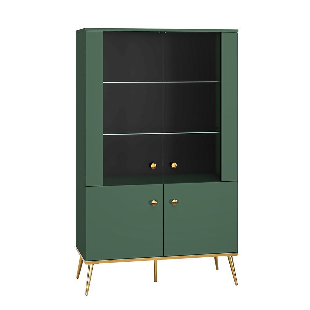 Lomadox Wohnwand FASANO-131, (3-St., 3-tlg), dunkelblau, LED-Beleuchtung, Füße & Griffe goldfarben, mit Couchtisch