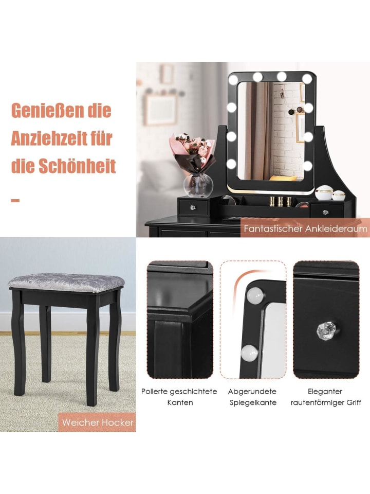 COSTWAY Schminktisch Set LED in Schwarz günstig kaufen onesize
