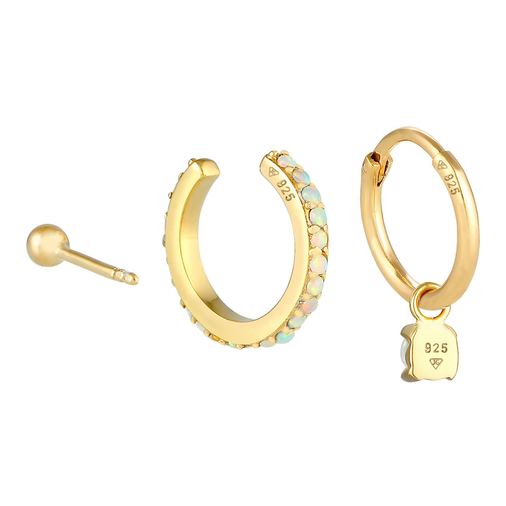 Elli Elli Boucles d'Oreilles Boucles d'oreilles créoles pour femmes avec opale synthét Boucles d'oreilles