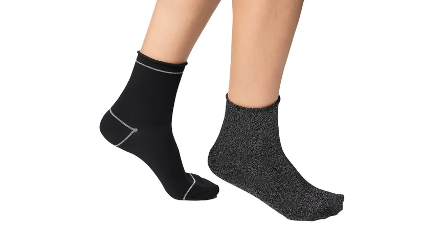 DIM Damen Sneaker Socken aus Baumwolle All Over Lurex 2er Pack noir/lurex