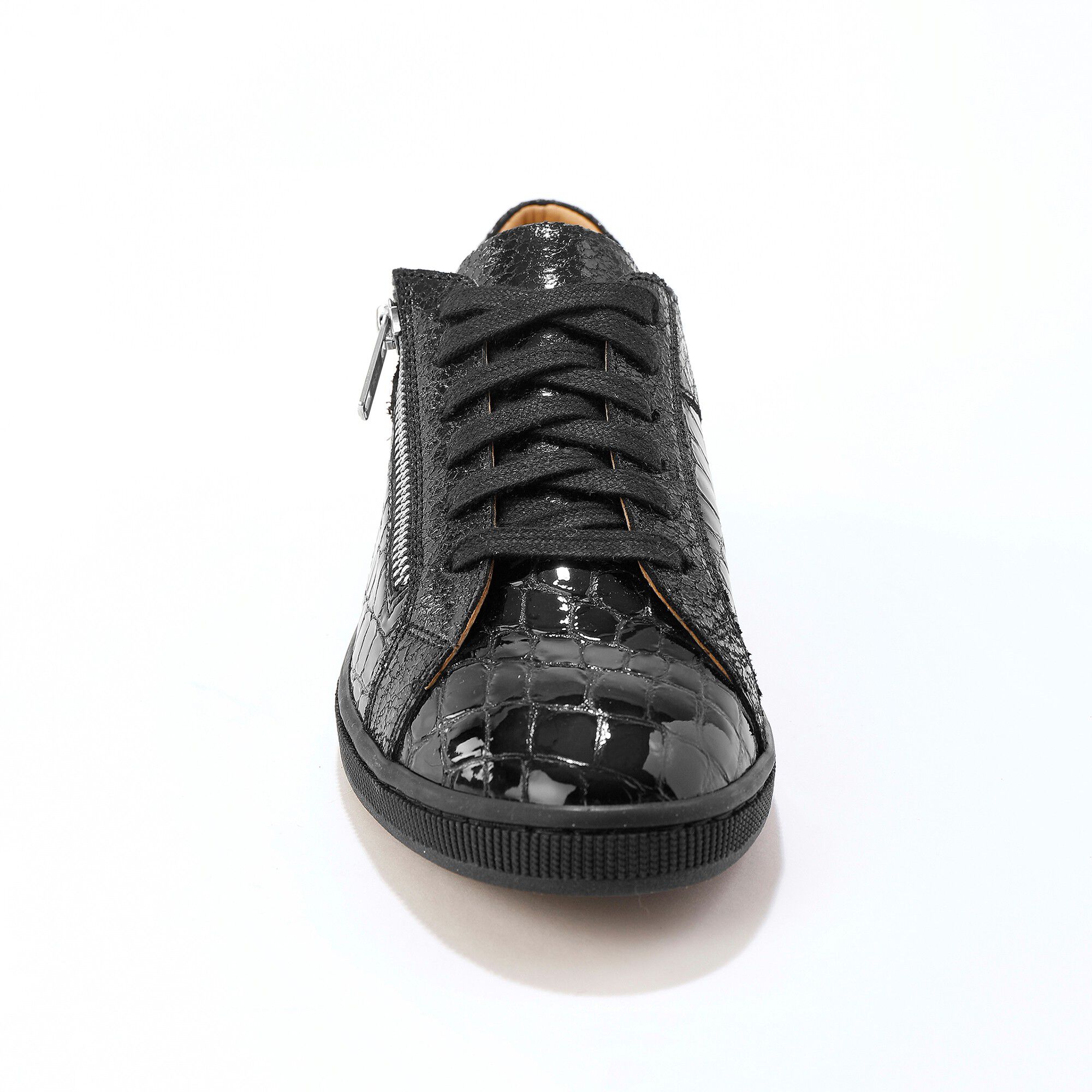 Baskets basses zippées en cuir souple effet croco