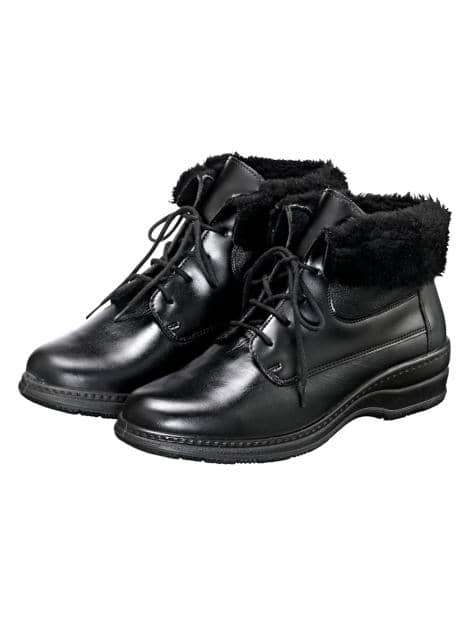 Schnürstiefelette mit umschlagbarem Fellkragen