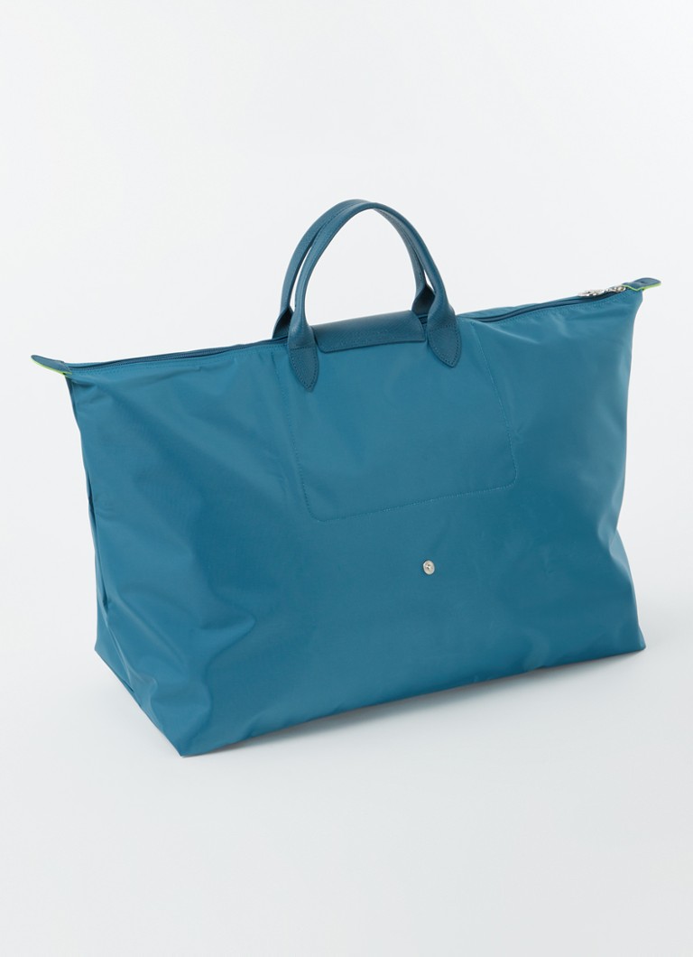 Geantă de umăr Longchamp Le Pliage verde, mărimea M, cu detalii din piele.