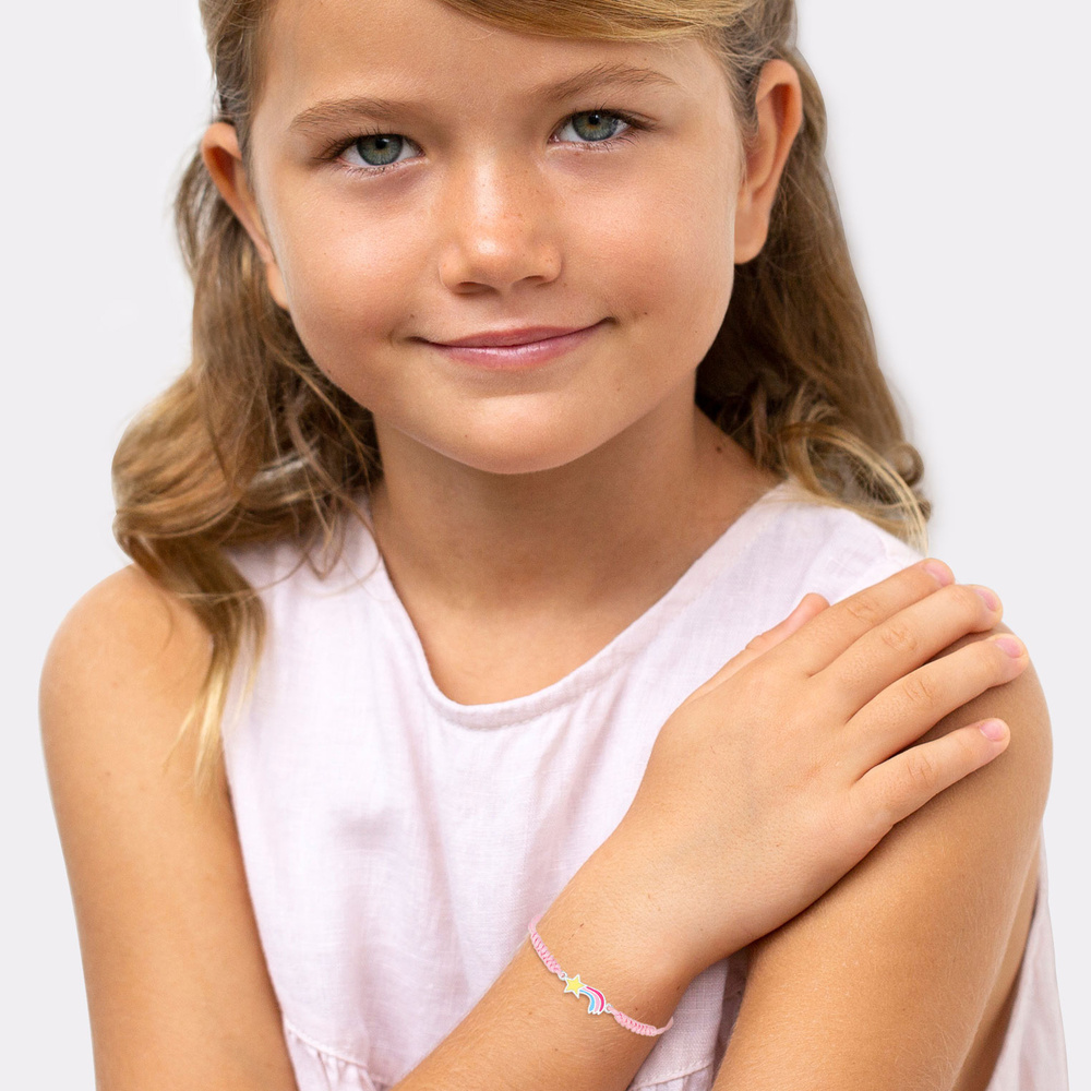 Elli Elli Bracelet Arc en Ciel Mignon Nylon Rose Bracelet Enfant  (925/1000) Argent Bracelet