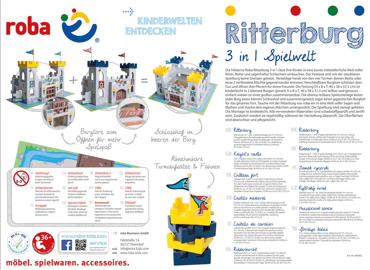 Roba Ritterburg '3in1', Holz Burg Set, 2 Burgen steckbar zu einem großen Fort