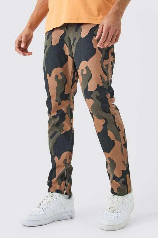 Slim-Fit Camouflage Jeans mit Reißverschluss