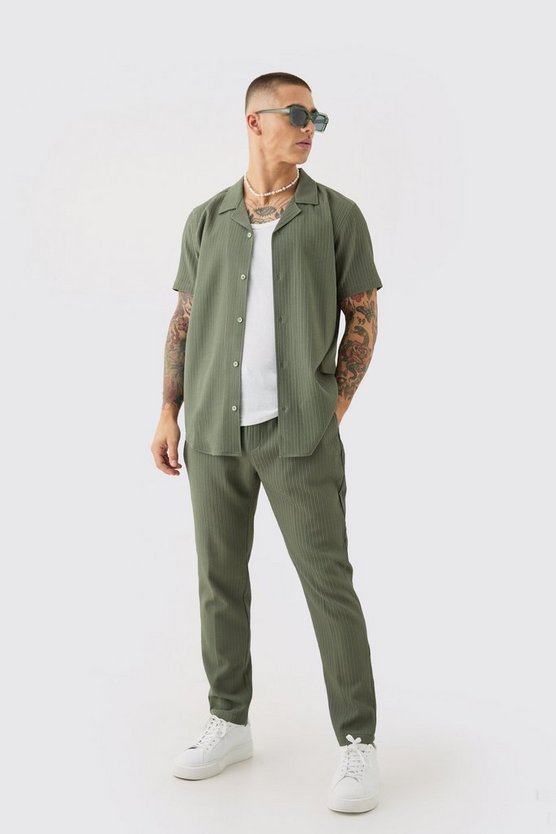 Seersucker Revere Collar Shirt & Trouser Set