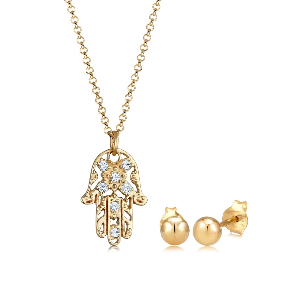 Elli Elli Ensemble de Bijoux Set Main Hamsa Pendentif avec des Cristaux Collier Clous  Bijoux