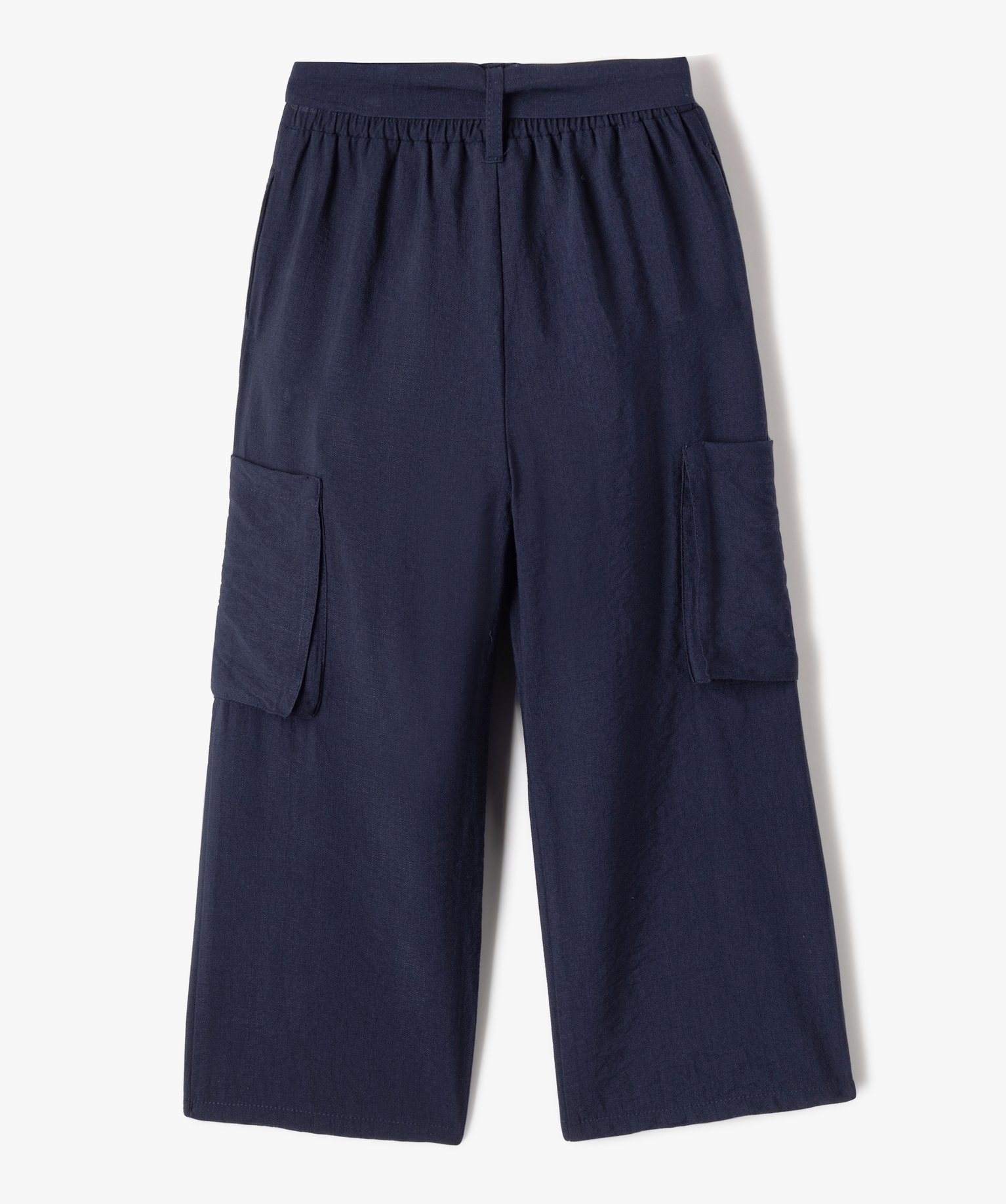 Pantalon large avec poches sur les cuisses fille marine | GEMO