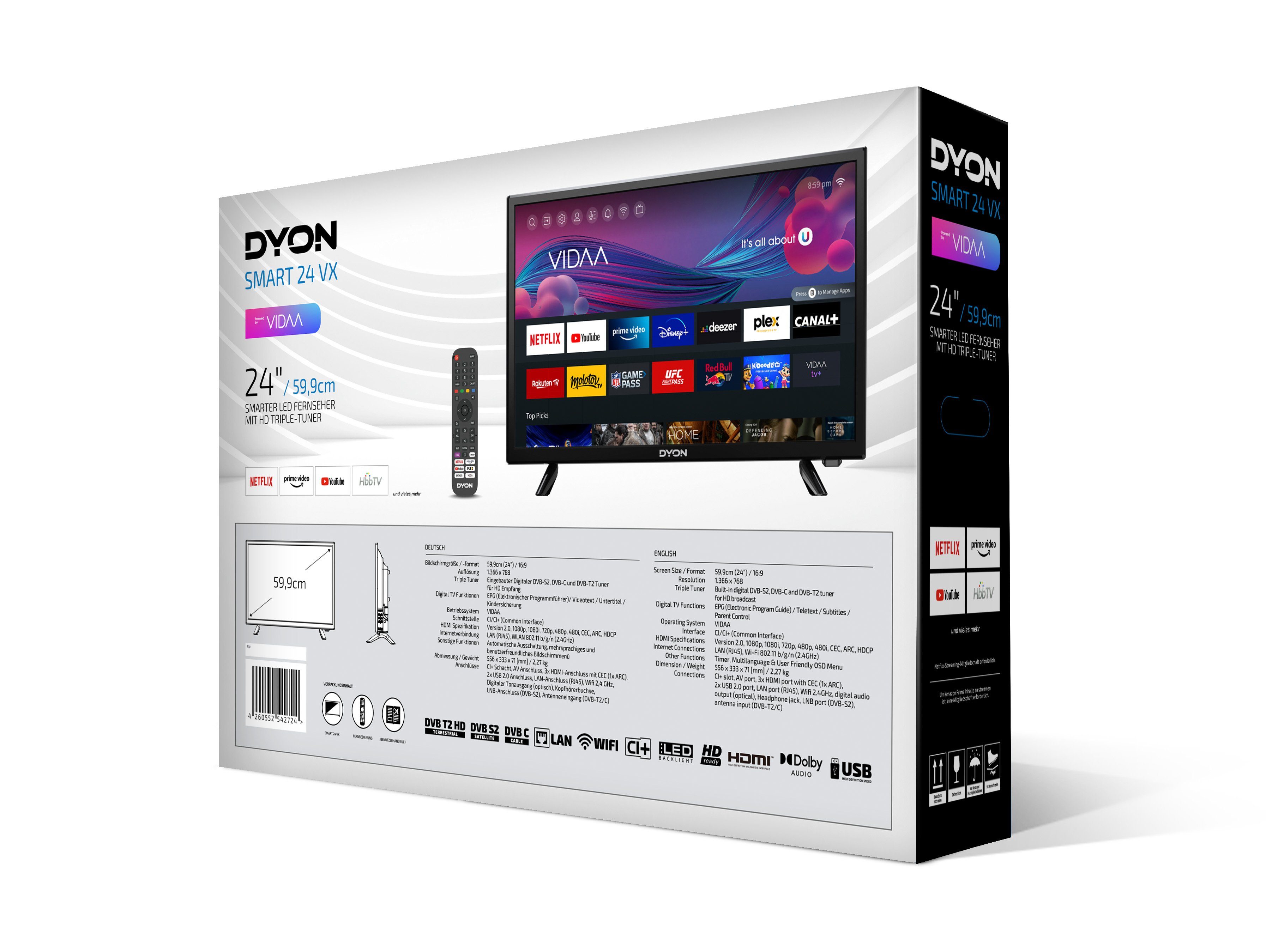 Dyon Smart 24 VX LED-Fernseher (60 cm/24 Zoll, HD-Ready, Smart-TV)