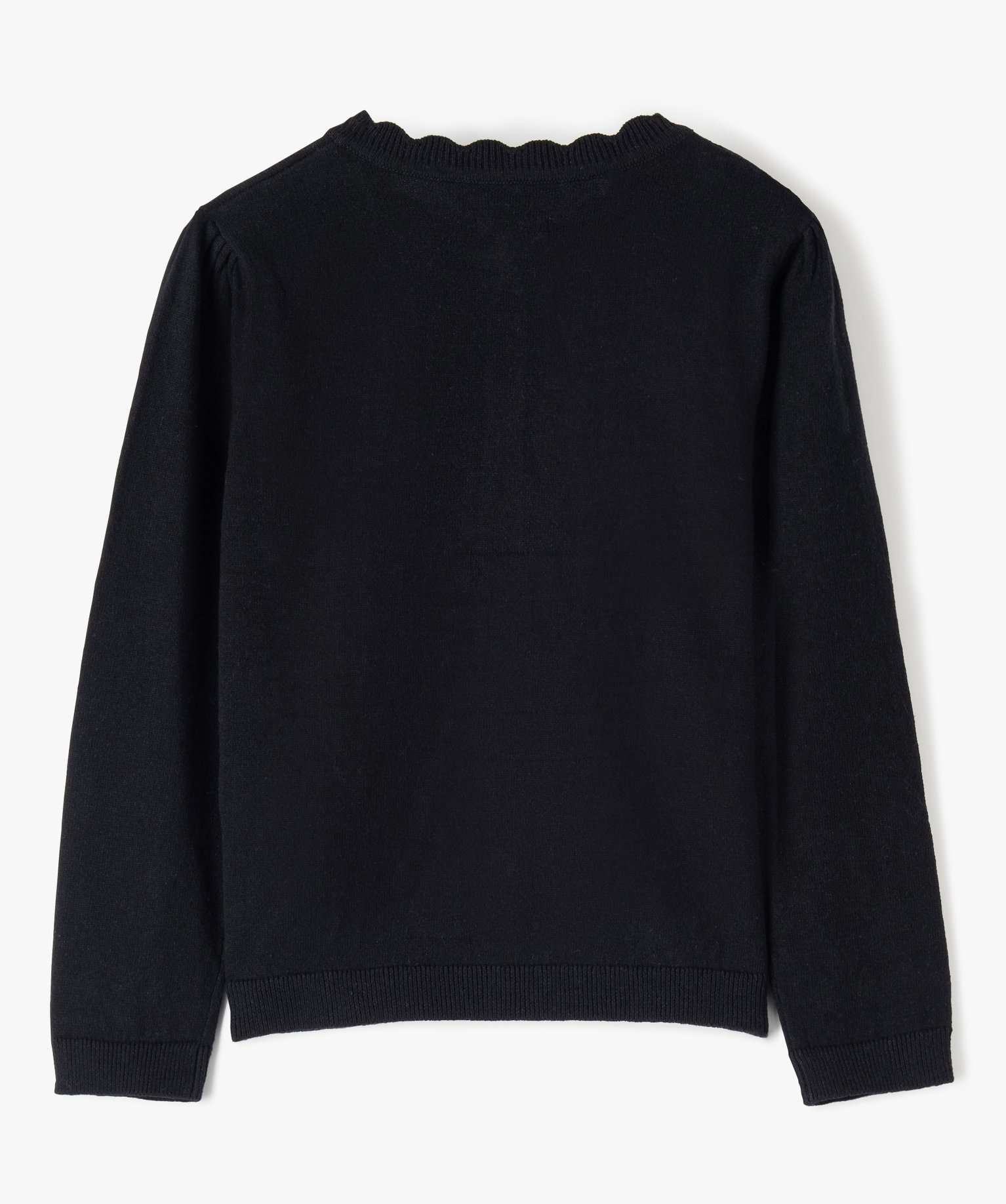 Gilet fille en maille fine à col fantaisie noir | GEMO
