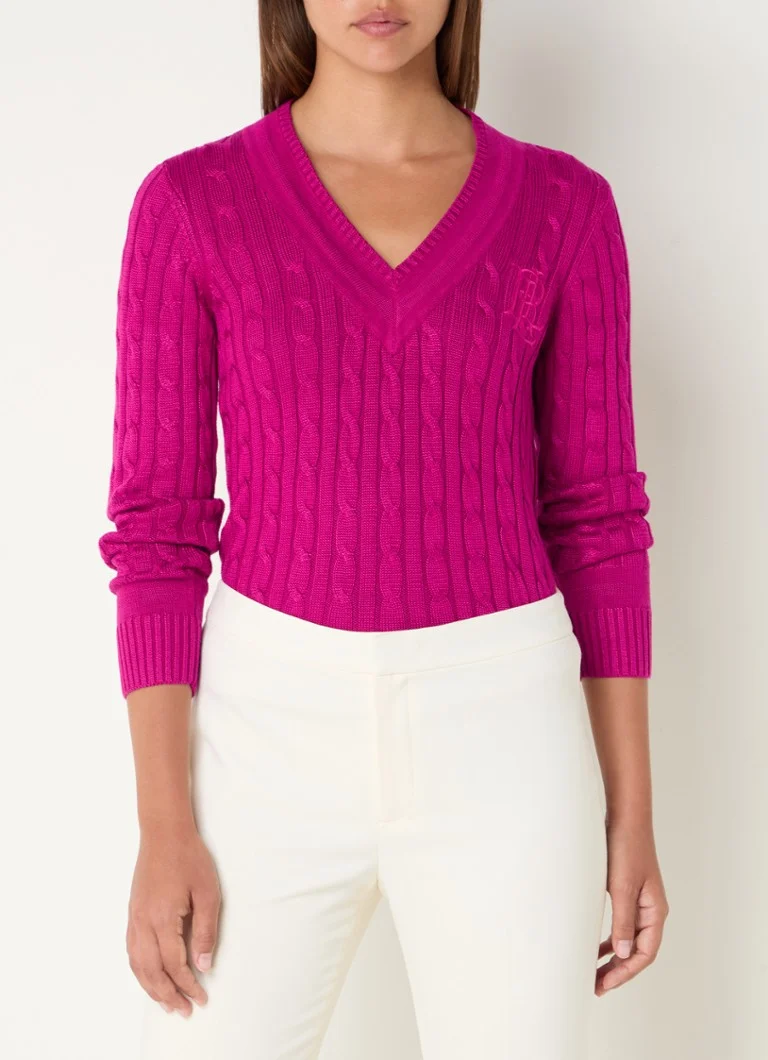 Pulover Ralph Lauren tricotat cu împletitură și logo brodat