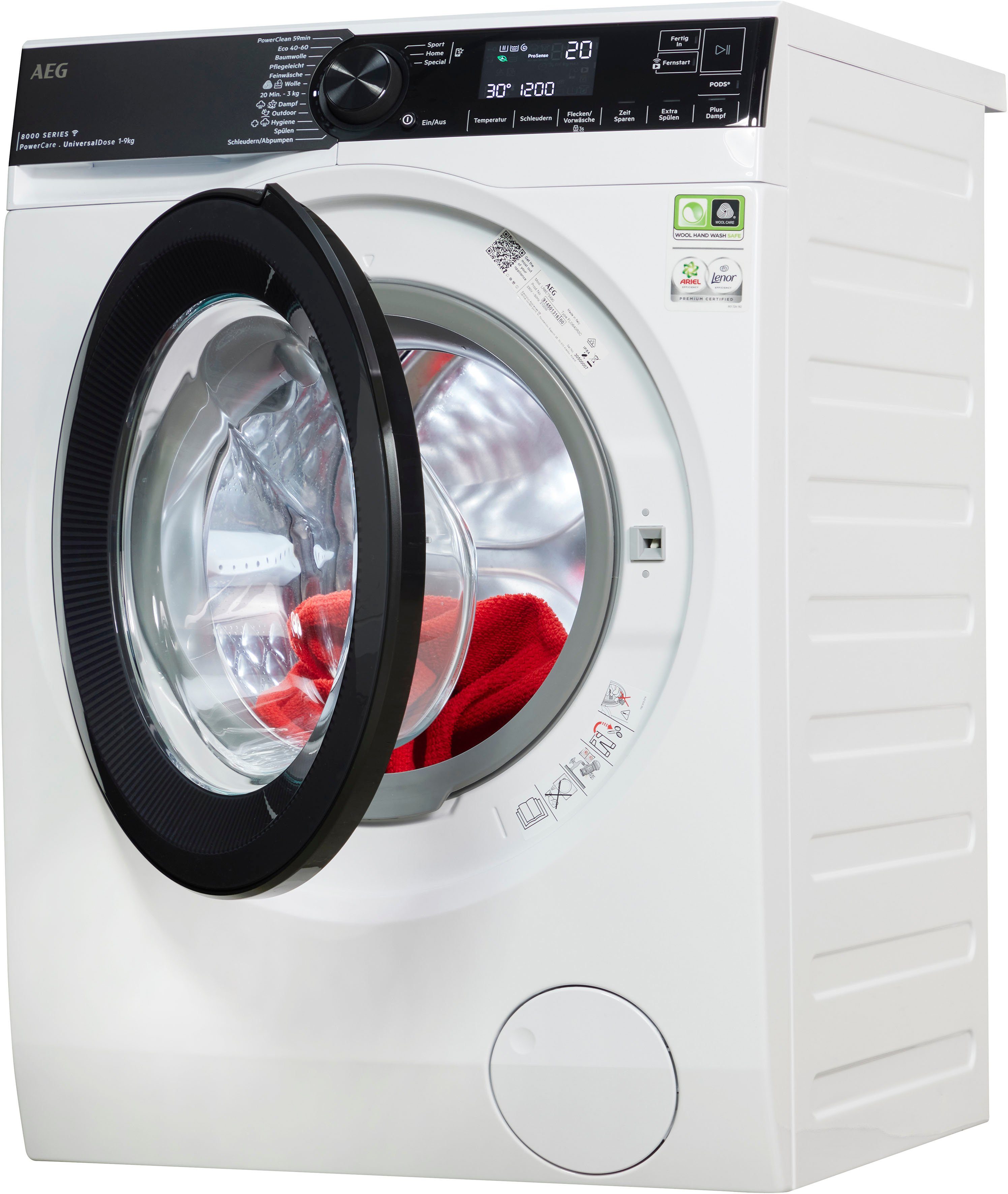 AEG Waschmaschine 8000 PowerCare LR8E75490, 9 kg, 1400 U/min, PowerClean - Fleckenentfernung in 59 Min. bei nur 30 °C & Wifi