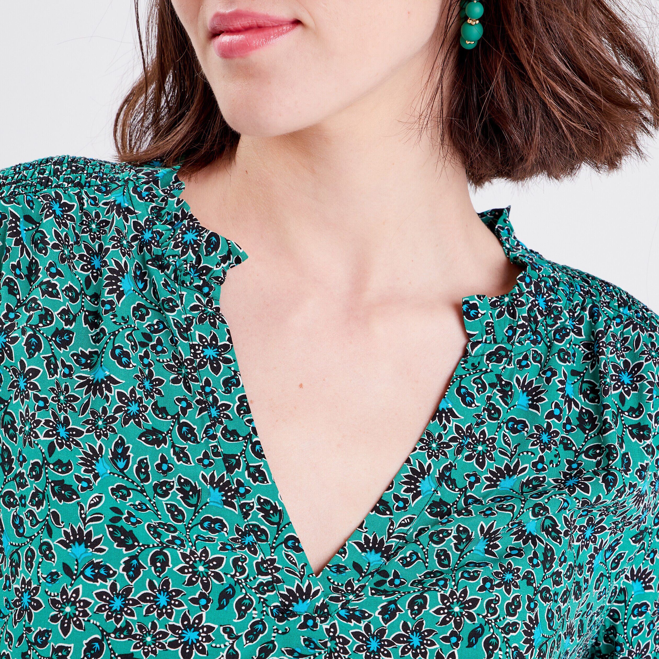 Blouse manches longues vert femme | Cache Cache
