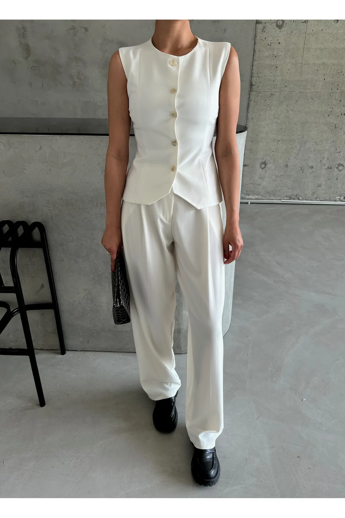 Laluvia  Set aus Weste und Hose aus ecrufarbenem Baumwollstoff