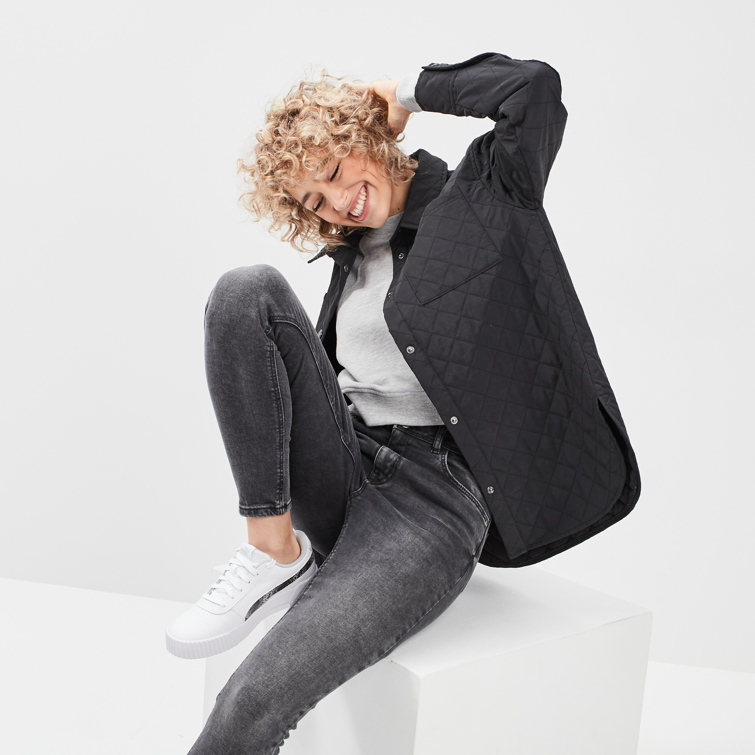 Veste droite matelassée noir femme | La Halle
