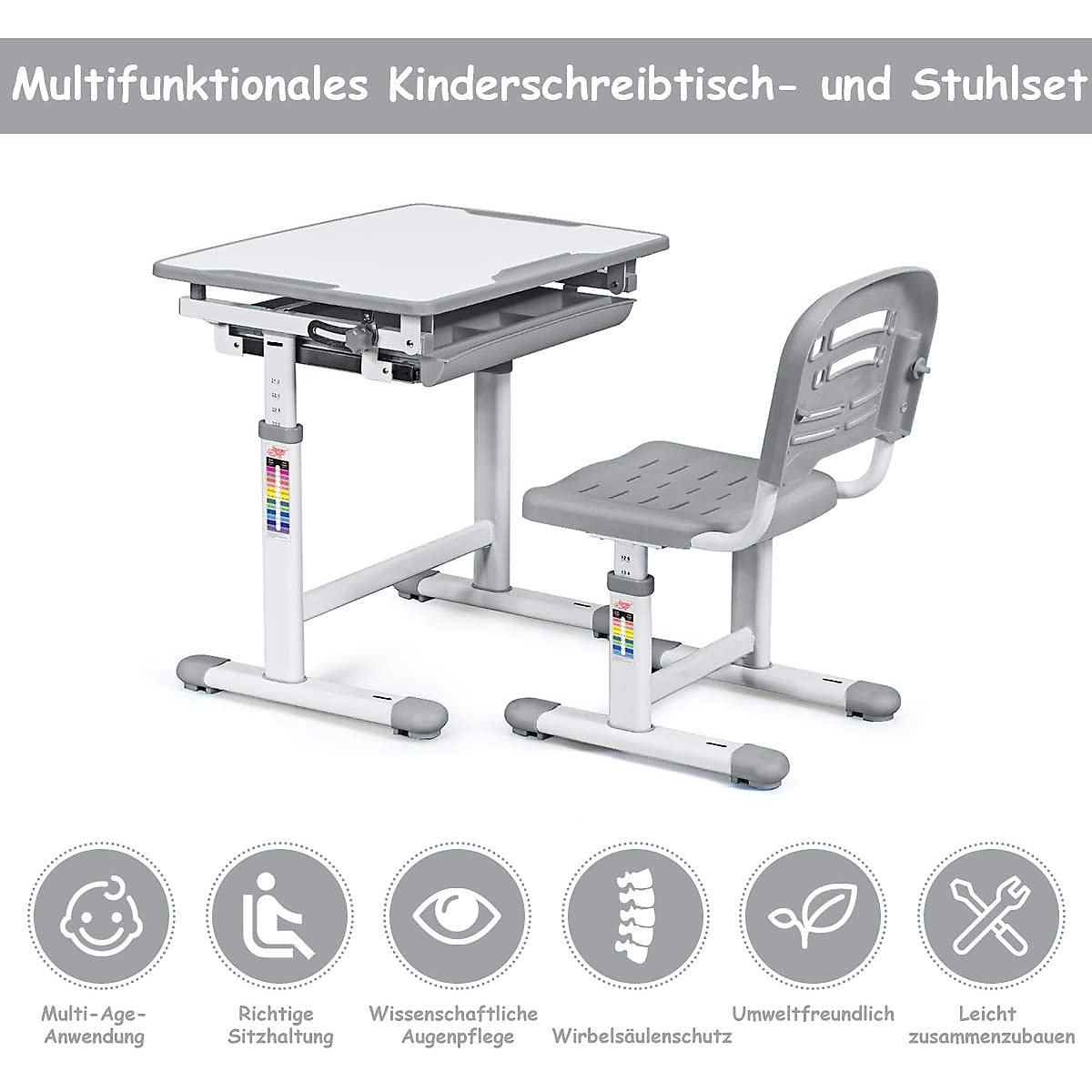 Kinderschreibtisch Kindermöbel mit Stuhl, höhenverstellbar