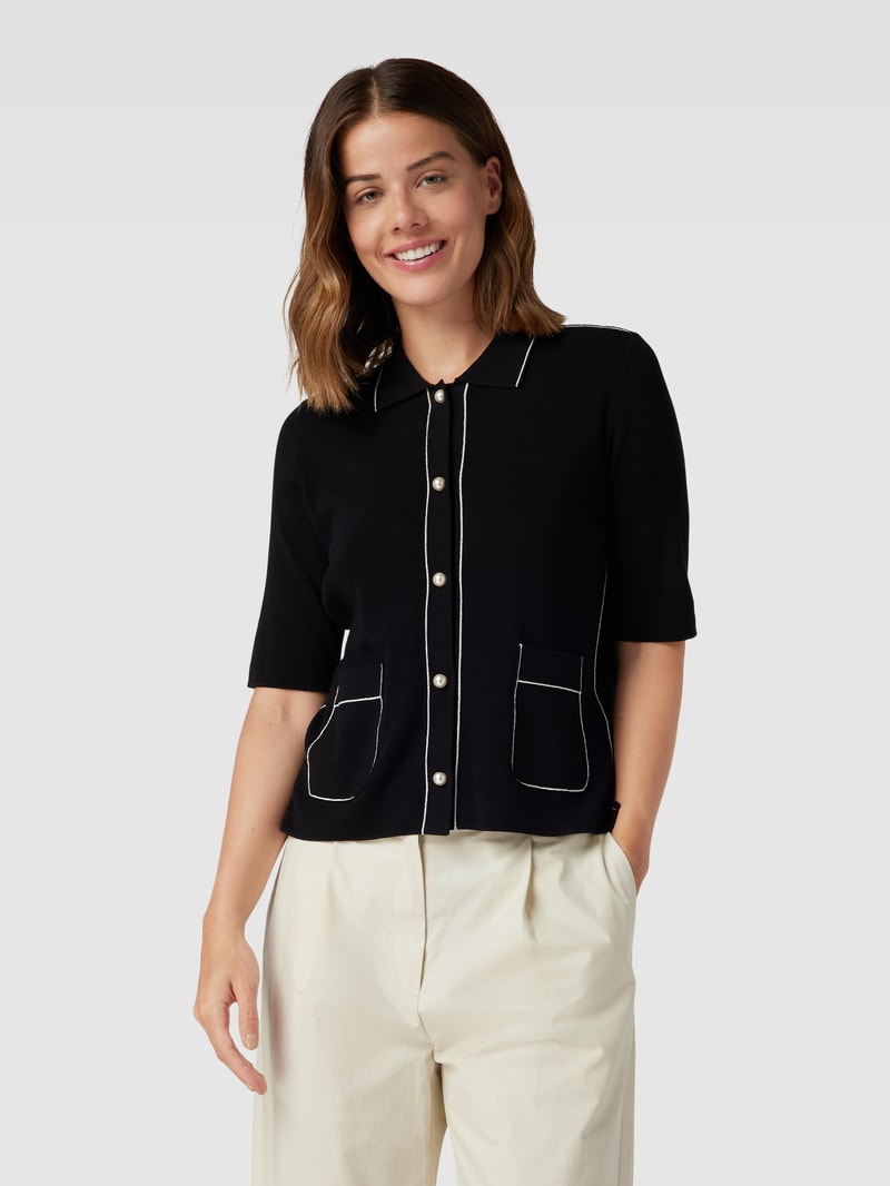 Poloshirt aus Viskose-Mix mit Knopfleiste in schwarz