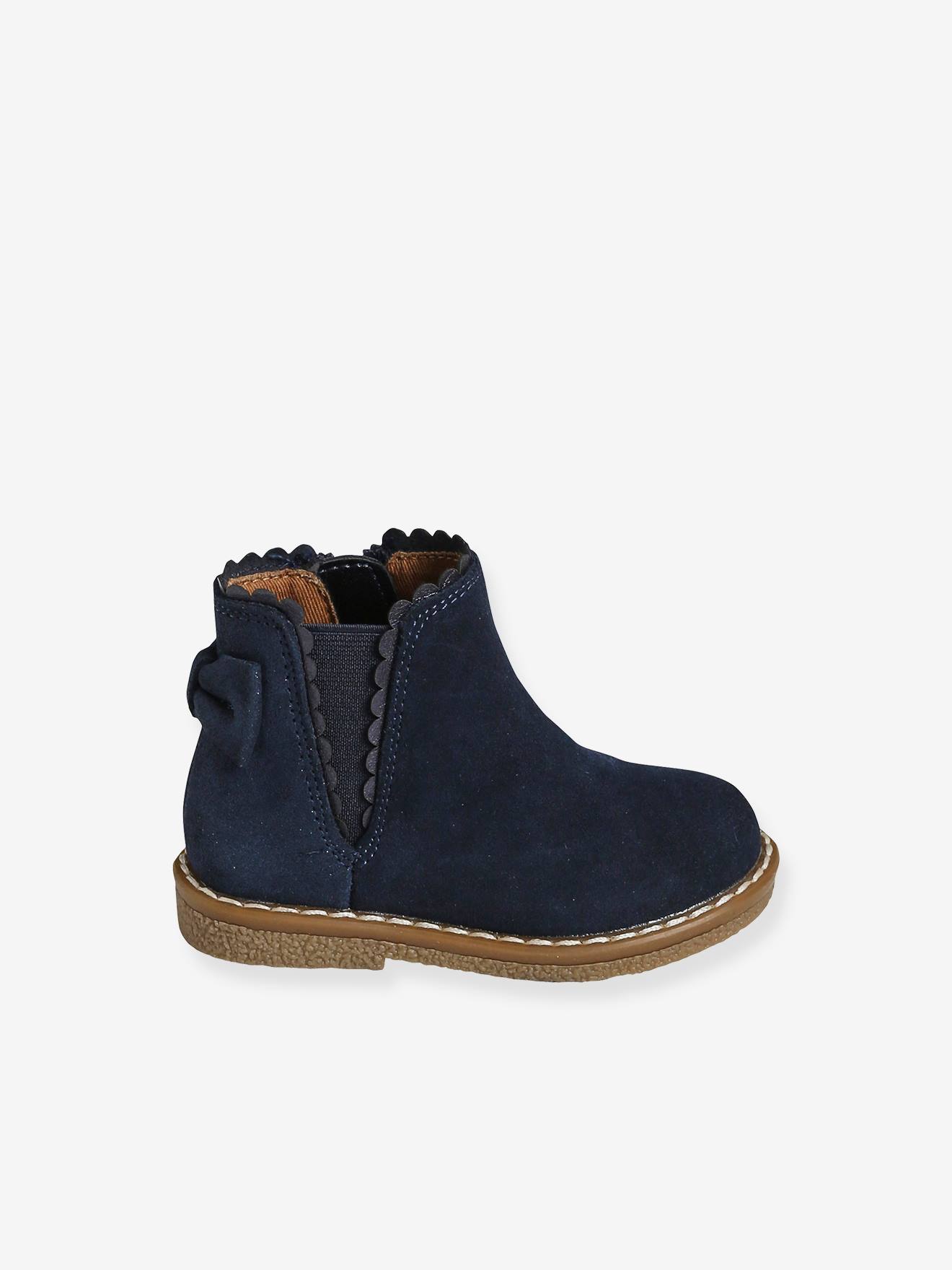Boots cuir bébé fille élastiqués bleu marine