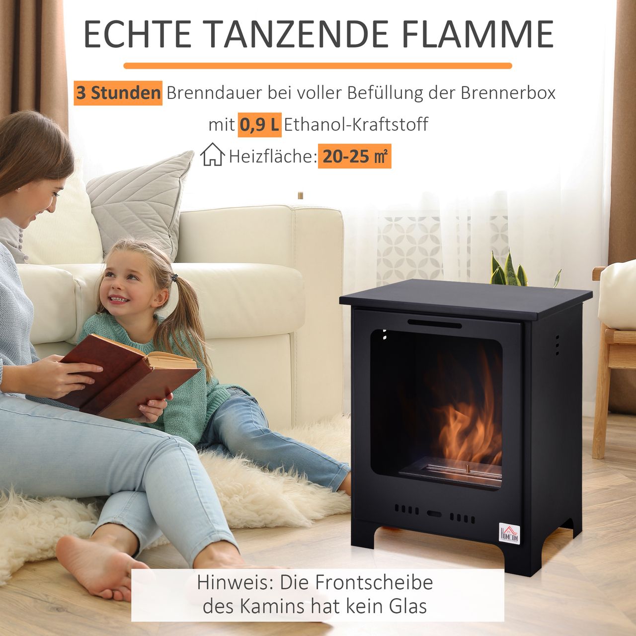 HOMCOM Ethanol-Kamin Bio-Ethanol-Brenner 0,9 L 3 Stdn. Brenndauer Metall