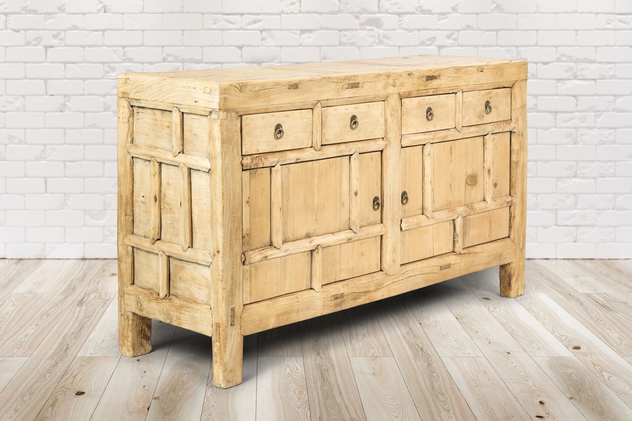 PureHaven Kommode 156x40x81 cm im Vintage Style massive Kommode aus Kiefer-Altholz handgefertigt stilvolles Design standsicher und stabil