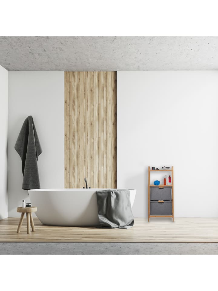 relaxdays Badregal mit Wäschekorb in Natur - (B)44 x (H)96 x (T)34 cm günstig kaufen onesize