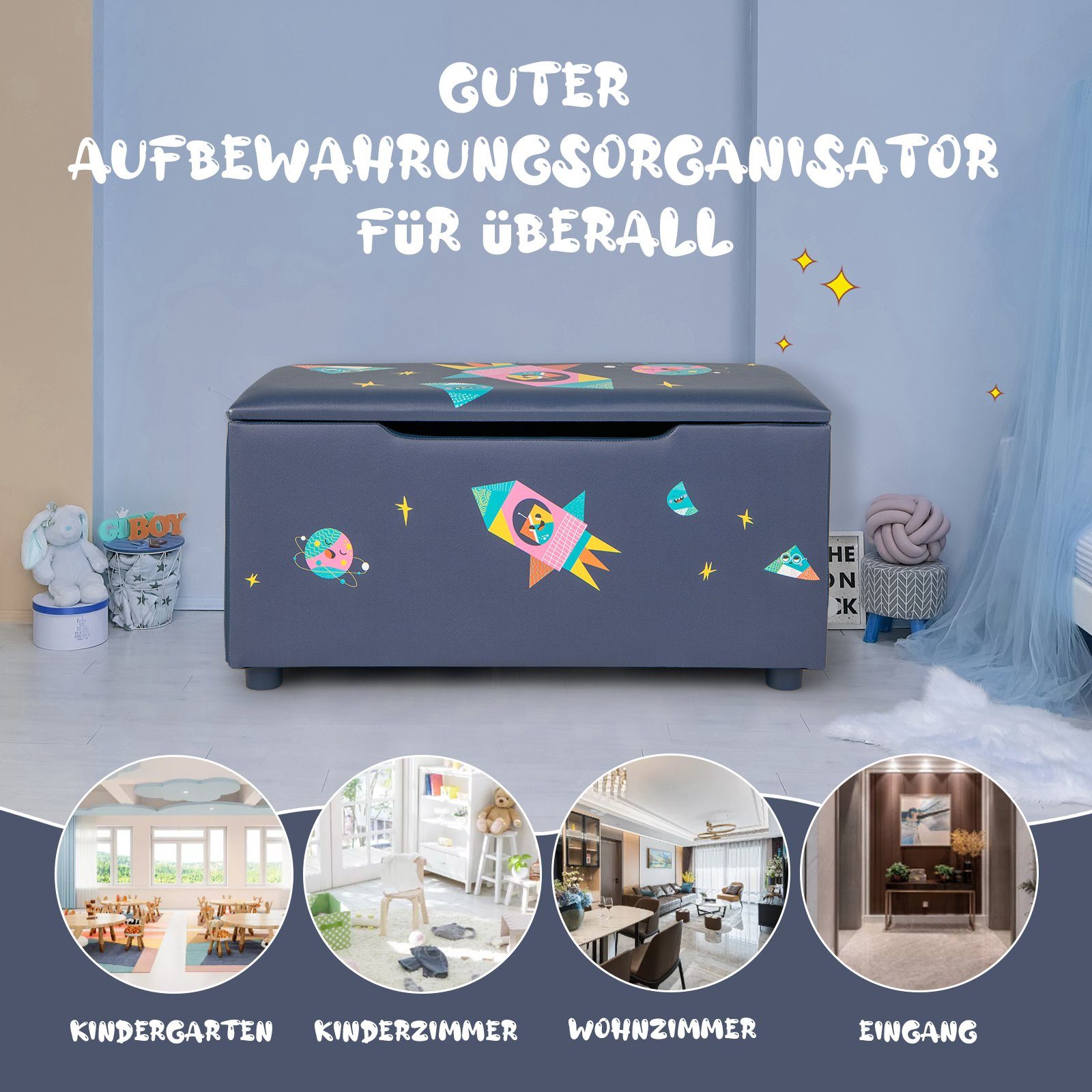 COSTWAY Spielzeugtruhe Spielzeugkiste, Gepolsterte mit Deckel